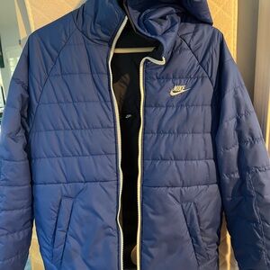 Nike Men's Royal Blue Hooded Reversible Puffer Jacket, Small
